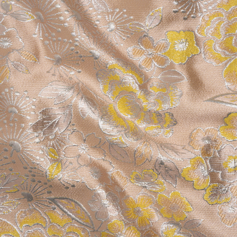 Metallic Brocade - Baby Pink, Yellow and Silver Flower Garden Metallic Brocade - Baby Pink, Yellow and Silver Flower Garden