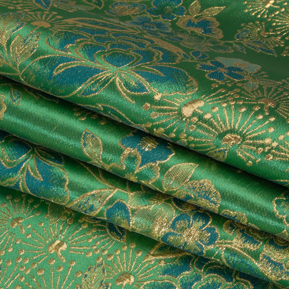 Metallic Brocade - Emerald Green, Teal and Gold Flower Garden Metallic Brocade - Emerald Green, Teal and Gold Flower Garden