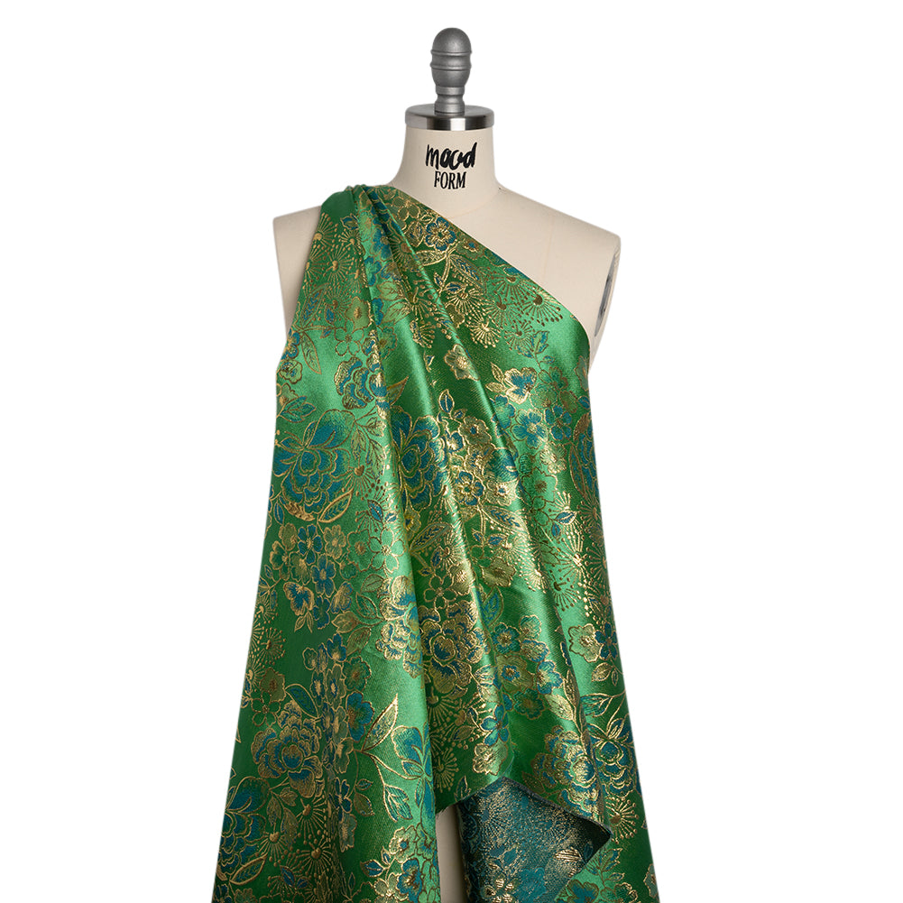 Metallic Brocade - Emerald Green, Teal and Gold Flower Garden Metallic Brocade - Emerald Green, Teal and Gold Flower Garden