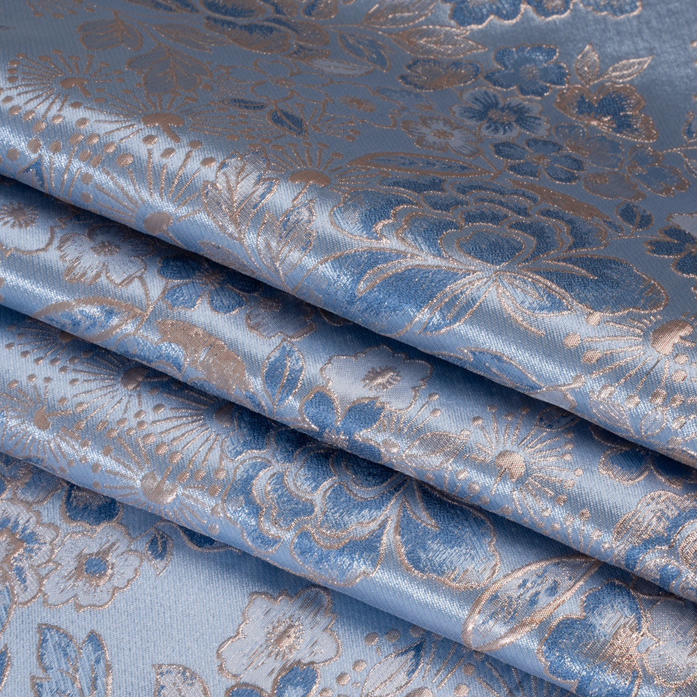 Metallic Brocade - Pastel Blue, Country Blue and Silver Flower Garden Metallic Brocade - Pastel Blue, Country Blue and Silver Flower Garden