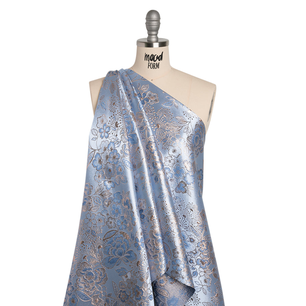 Metallic Brocade - Pastel Blue, Country Blue and Silver Flower Garden Metallic Brocade - Pastel Blue, Country Blue and Silver Flower Garden