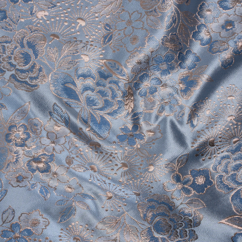 Metallic Brocade - Pastel Blue, Country Blue and Silver Flower Garden Metallic Brocade - Pastel Blue, Country Blue and Silver Flower Garden