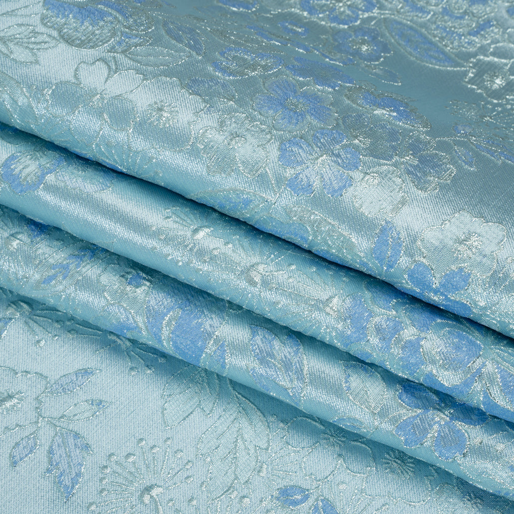 Metallic Brocade - Baby Blue and Aqua Flower Garden Metallic Brocade - Baby Blue and Aqua Flower Garden