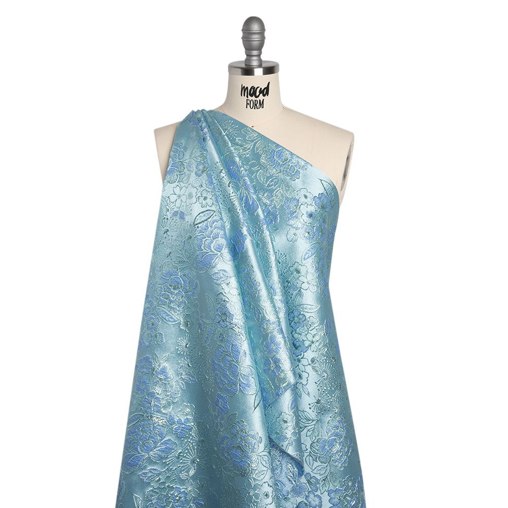 Metallic Brocade - Baby Blue and Aqua Flower Garden Metallic Brocade - Baby Blue and Aqua Flower Garden