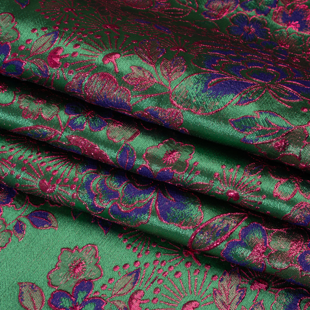 Metallic Brocade - Green, Blue and Hot Pink Flower Garden Metallic Brocade - Green, Blue and Hot Pink Flower Garden