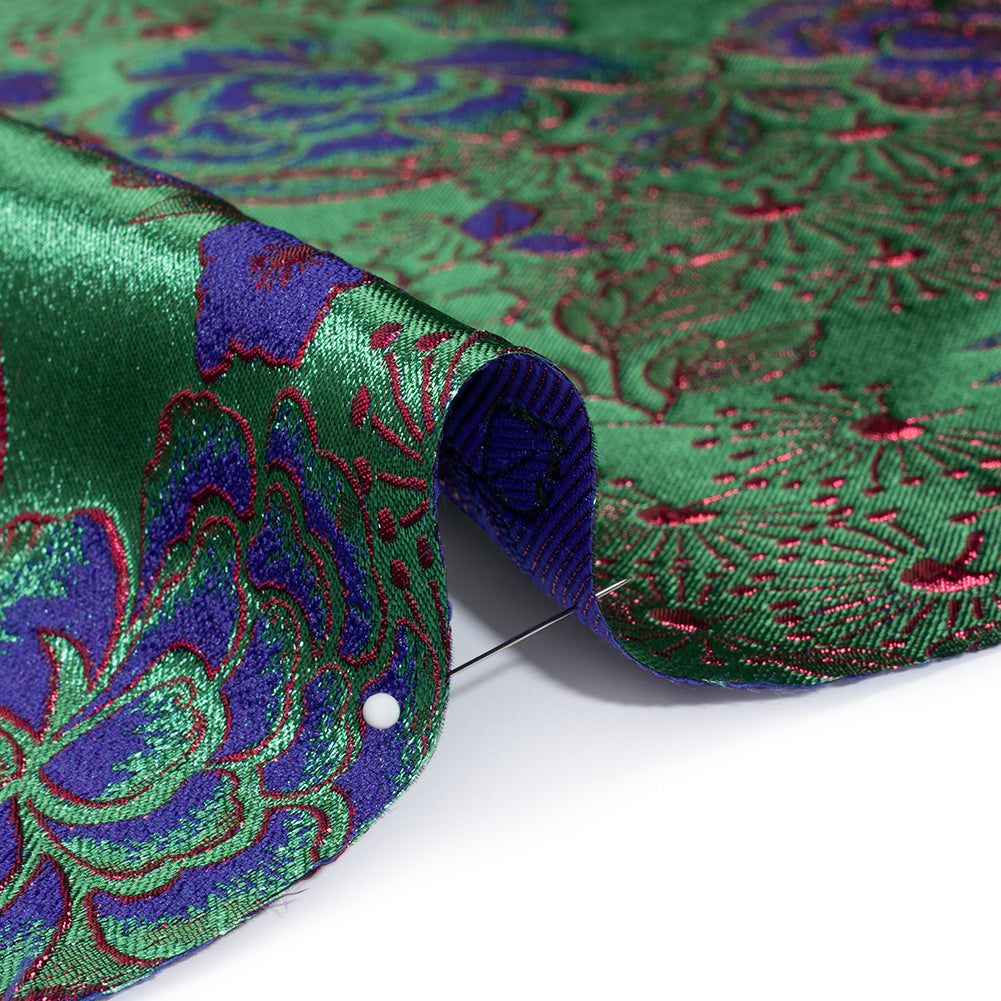 Metallic Brocade - Green, Blue and Hot Pink Flower Garden Metallic Brocade - Green, Blue and Hot Pink Flower Garden