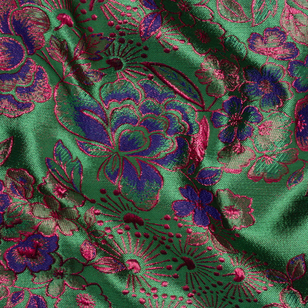 Metallic Brocade - Green, Blue and Hot Pink Flower Garden Metallic Brocade - Green, Blue and Hot Pink Flower Garden