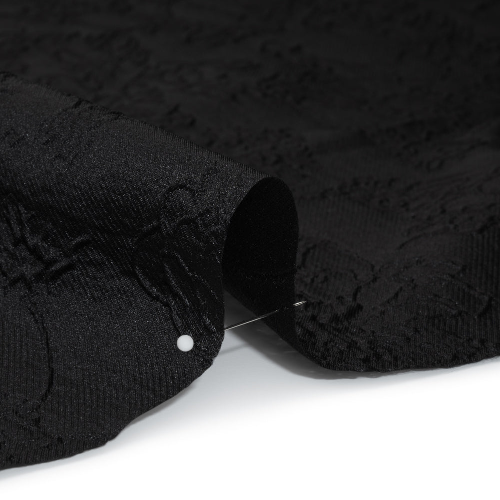 Polyester Brocade - Monochrome Black Floral Drawings Polyester Brocade - Monochrome Black Floral Drawings
