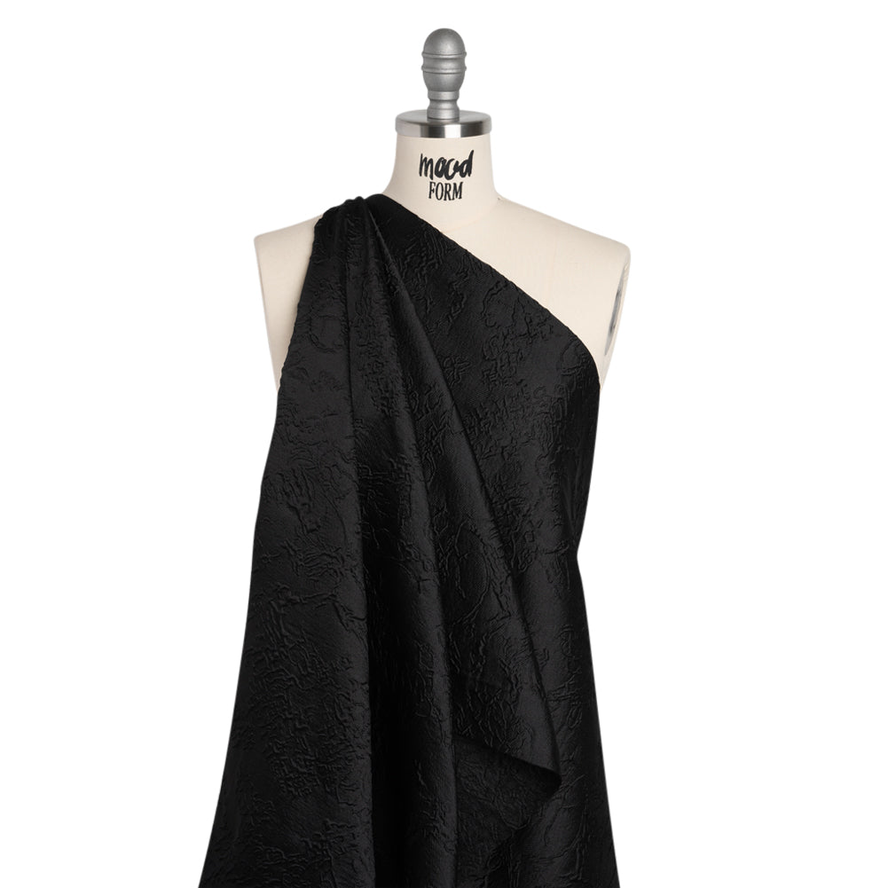 Polyester Brocade - Monochrome Black Floral Drawings Polyester Brocade - Monochrome Black Floral Drawings