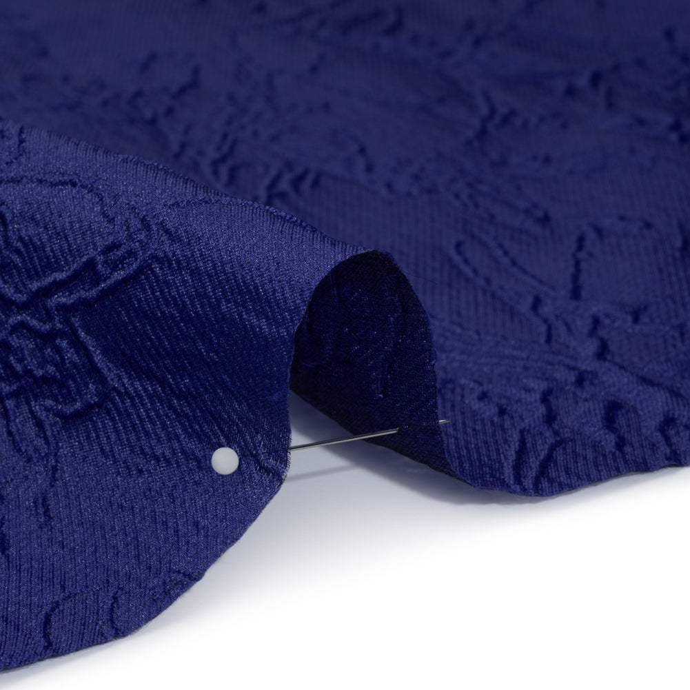 Polyester Brocade - Monochrome Bright Navy Floral Drawings Polyester Brocade - Monochrome Bright Navy Floral Drawings