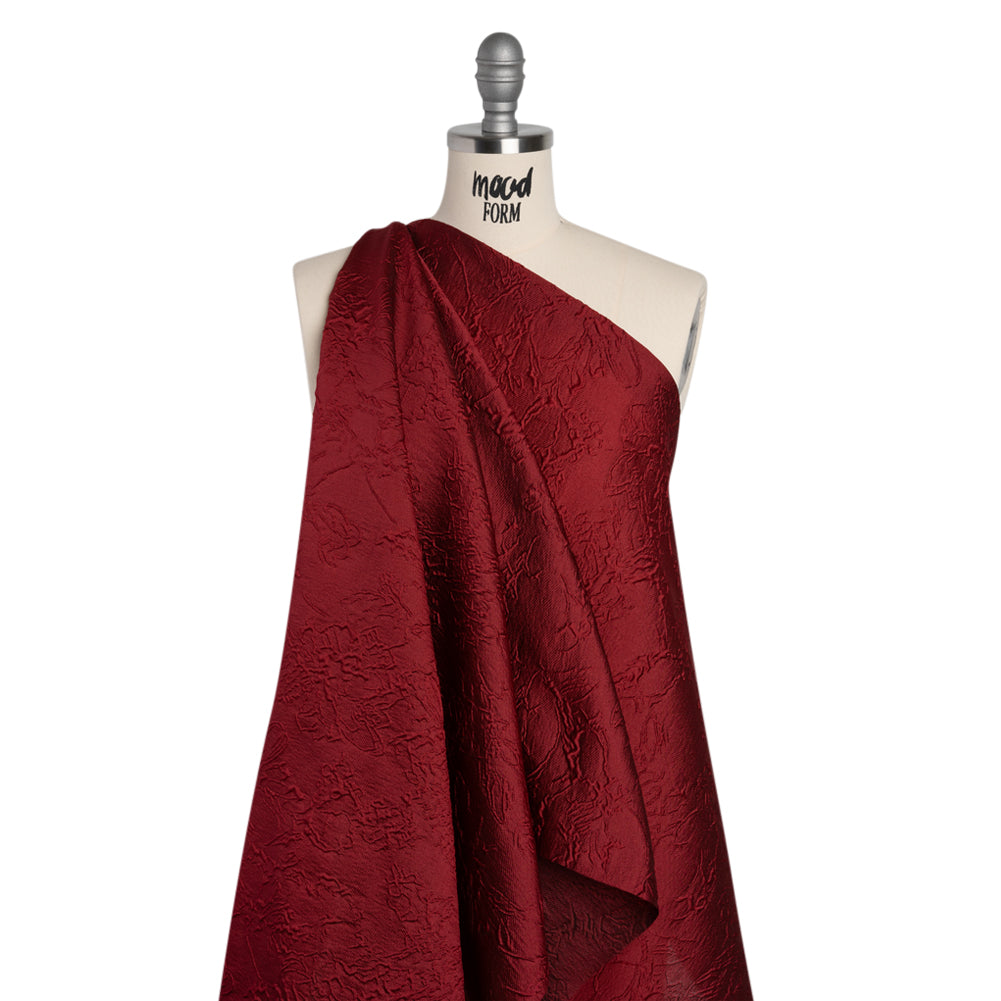 Polyester Brocade - Monochrome Wine Red Floral Drawings Polyester Brocade - Monochrome Wine Red Floral Drawings