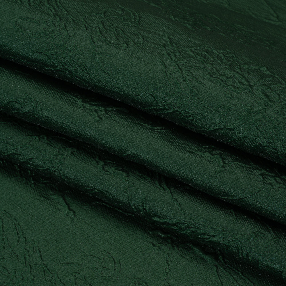 Polyester Brocade - Monochrome Dark Green Floral Drawings - Folded Polyester Brocade - Monochrome Dark Green Floral Drawings - Folded