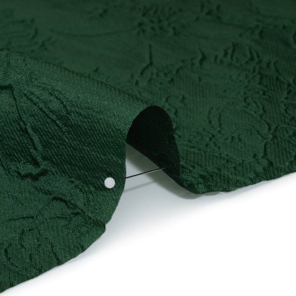 Polyester Brocade - Monochrome Dark Green Floral Drawings - Detail Polyester Brocade - Monochrome Dark Green Floral Drawings - Detail