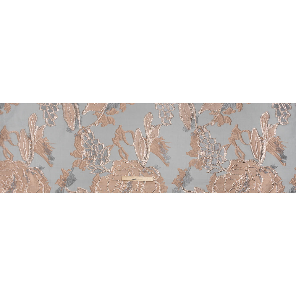 Metallic Burnout Brocade - Blush, Gray and Silver Roses and Hyacinths - Full Metallic Burnout Brocade - Blush, Gray and Silver Roses and Hyacinths - Full
