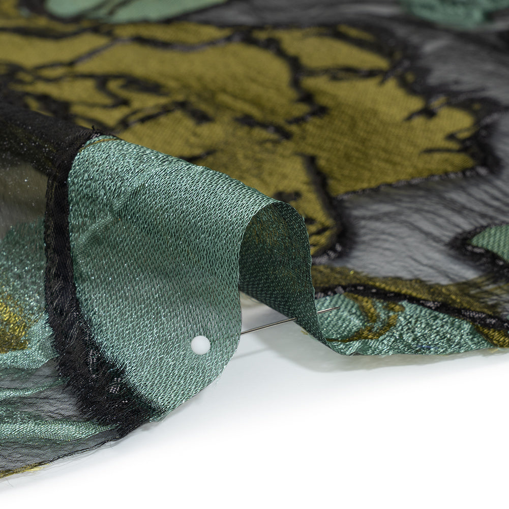 Metallic Burnout Brocade - Sage, Olive Green and Black Roses and Hyacinths Metallic Burnout Brocade - Sage, Olive Green and Black Roses and Hyacinths