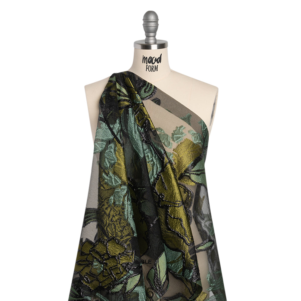 Metallic Burnout Brocade - Sage, Olive Green and Black Roses and Hyacinths Metallic Burnout Brocade - Sage, Olive Green and Black Roses and Hyacinths