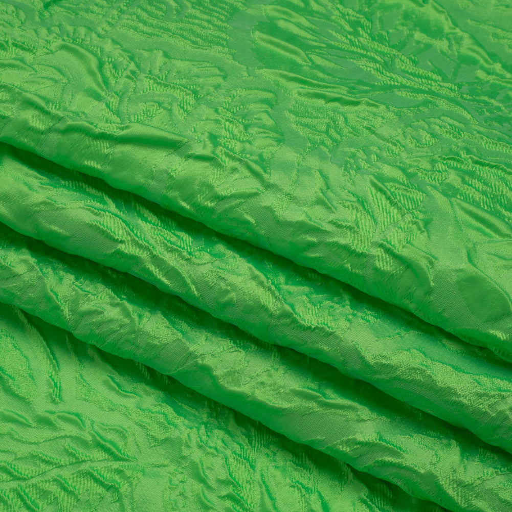 Polyester Brocade - Monochrome Lime Green Roses and Leaves Polyester Brocade - Monochrome Lime Green Roses and Leaves