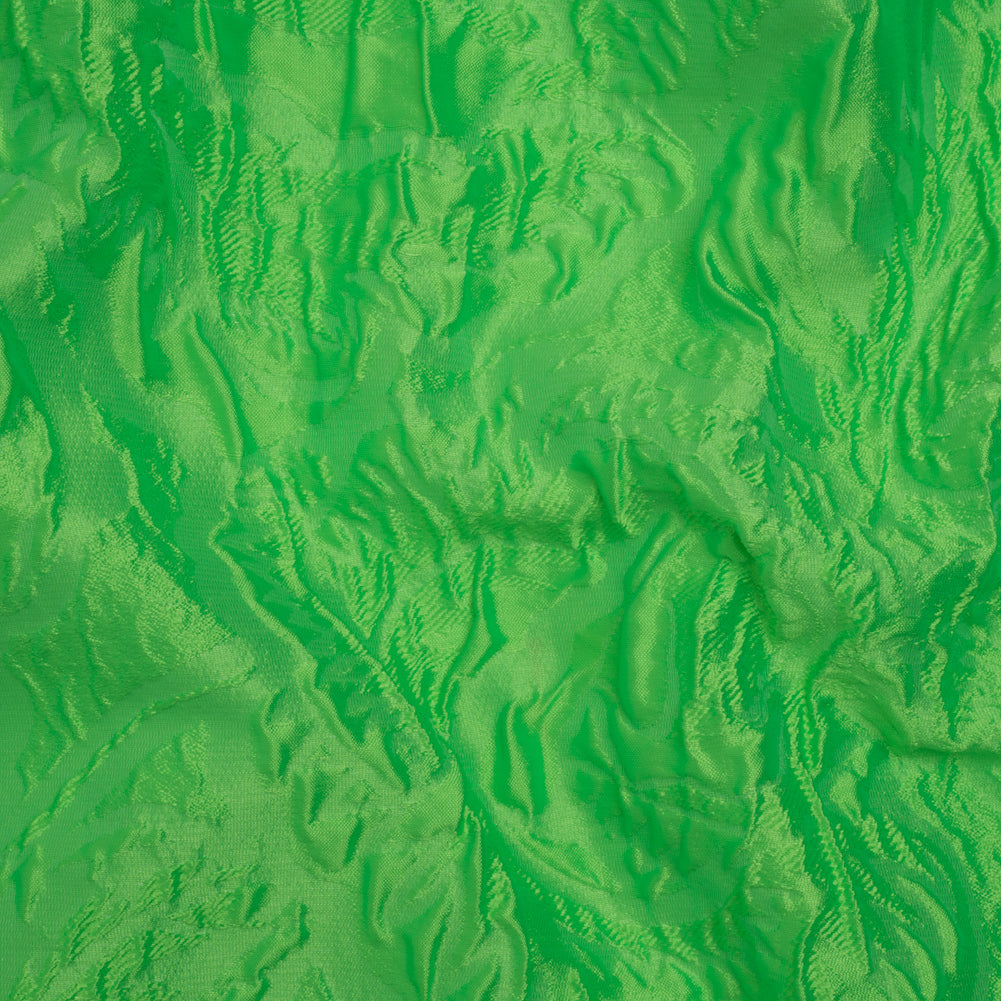 Polyester Brocade - Monochrome Lime Green Roses and Leaves Polyester Brocade - Monochrome Lime Green Roses and Leaves