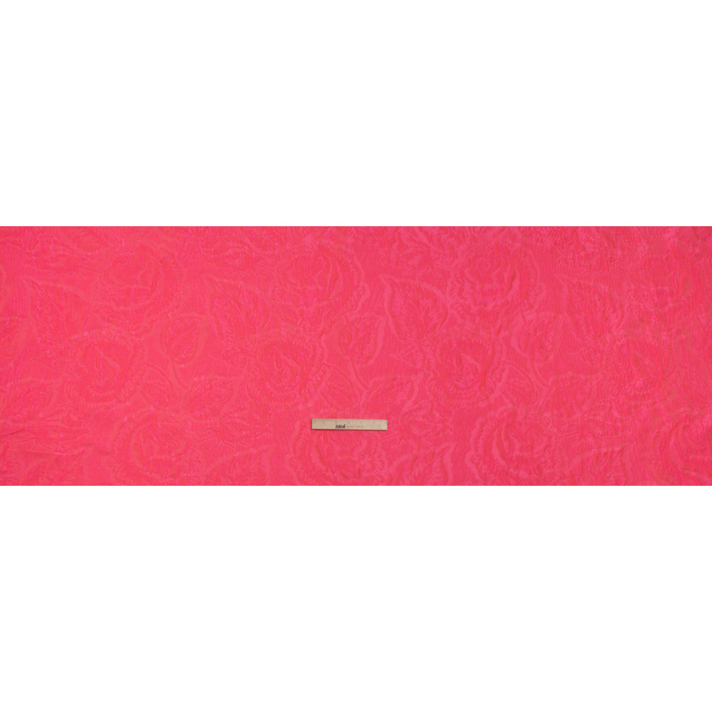 Polyester Brocade - Monochrome Neon Pink Roses and Leaves Polyester Brocade - Monochrome Neon Pink Roses and Leaves