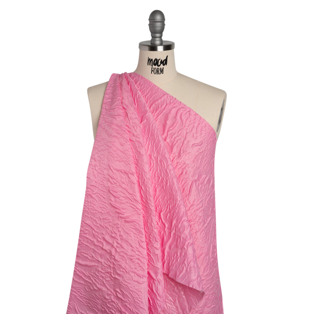 Polyester Brocade - Monochrome Pastel Pink Roses and Leaves Polyester Brocade - Monochrome Pastel Pink Roses and Leaves