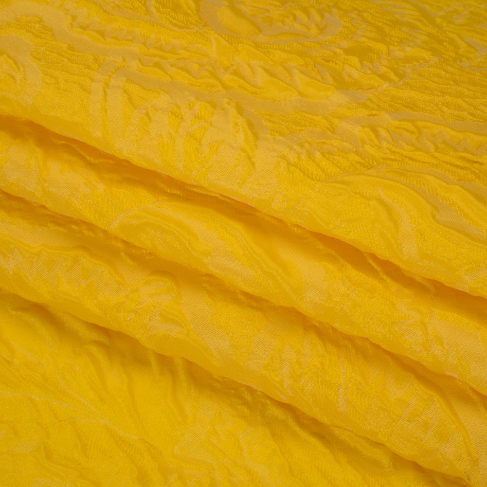 Polyester Brocade - Monochrome Sunshine Yellow Roses and Leaves Polyester Brocade - Monochrome Sunshine Yellow Roses and Leaves