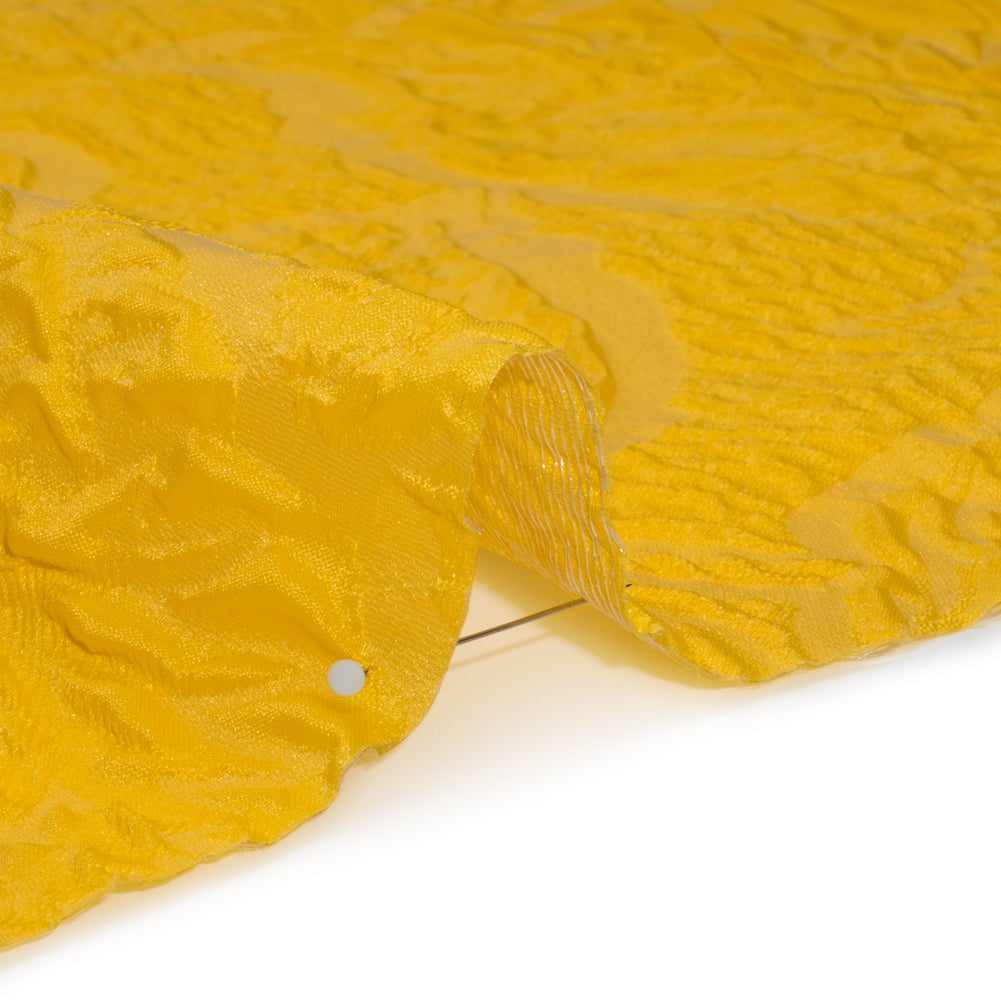 Polyester Brocade - Monochrome Sunshine Yellow Roses and Leaves Polyester Brocade - Monochrome Sunshine Yellow Roses and Leaves