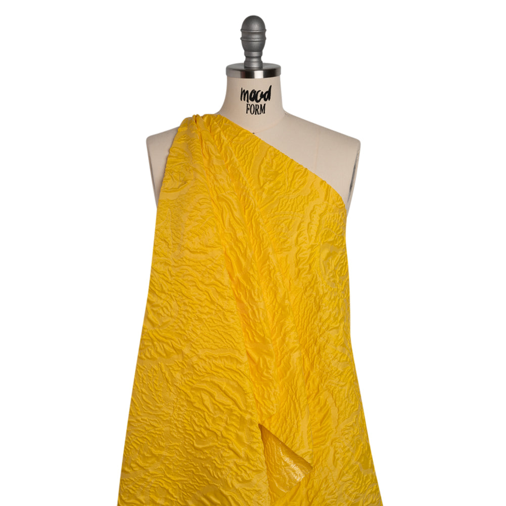 Polyester Brocade - Monochrome Sunshine Yellow Roses and Leaves Polyester Brocade - Monochrome Sunshine Yellow Roses and Leaves