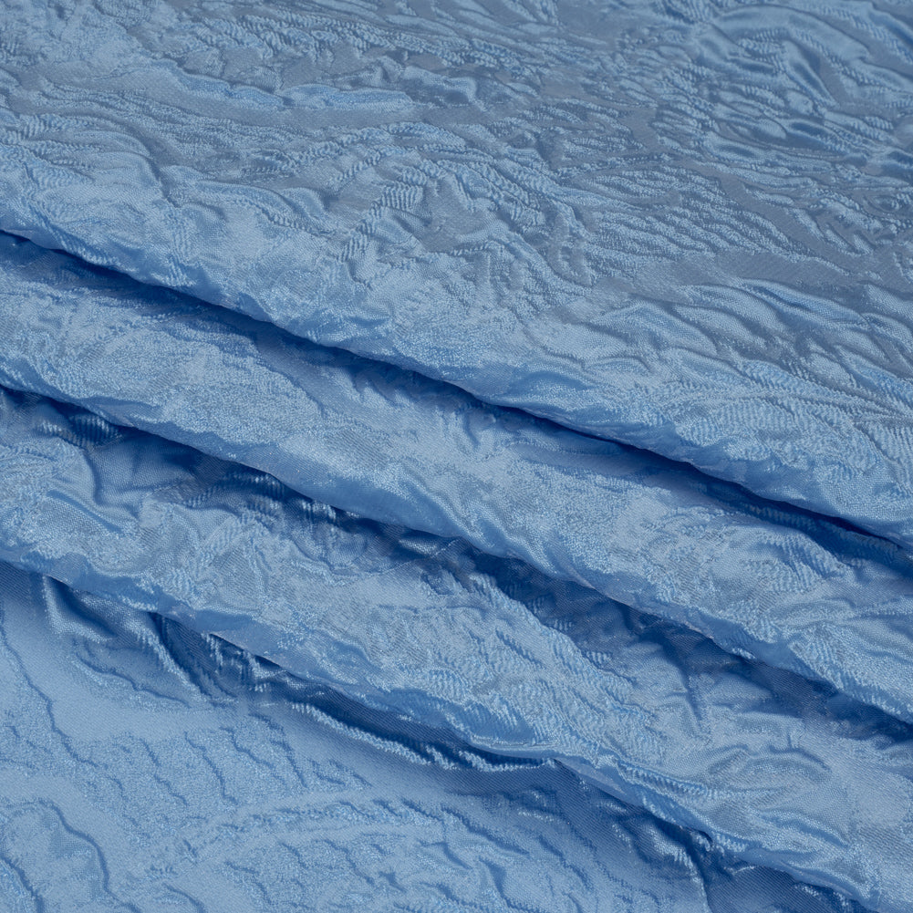 Polyester Brocade - Monochrome Sky Blue Roses and Leaves Polyester Brocade - Monochrome Sky Blue Roses and Leaves