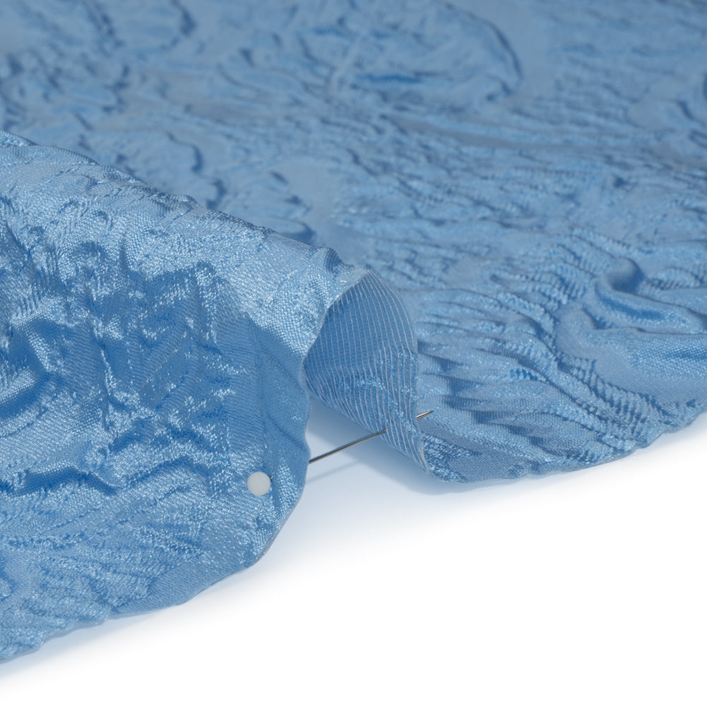 Polyester Brocade - Monochrome Sky Blue Roses and Leaves Polyester Brocade - Monochrome Sky Blue Roses and Leaves