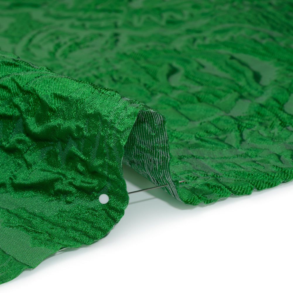 Polyester Brocade - Monochrome Kelly Green Roses and Leaves Polyester Brocade - Monochrome Kelly Green Roses and Leaves