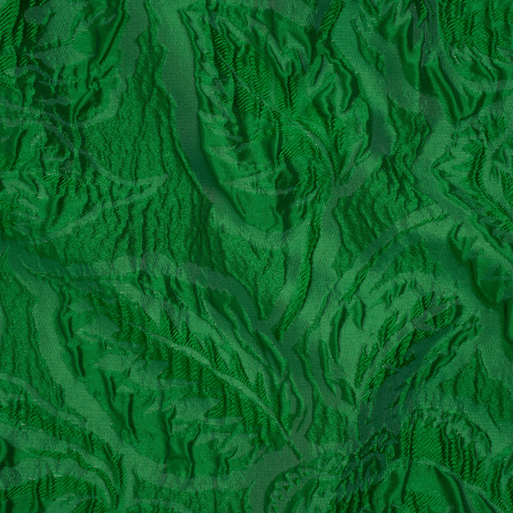 Polyester Brocade - Monochrome Kelly Green Roses and Leaves Polyester Brocade - Monochrome Kelly Green Roses and Leaves