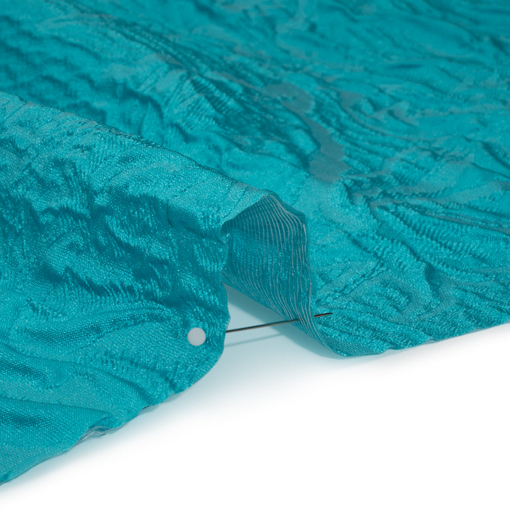 Polyester Brocade - Monochrome Turquoise Roses and Leaves - Detail Polyester Brocade - Monochrome Turquoise Roses and Leaves - Detail