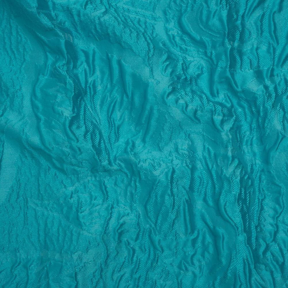 Polyester Brocade - Monochrome Turquoise Roses and Leaves Polyester Brocade - Monochrome Turquoise Roses and Leaves