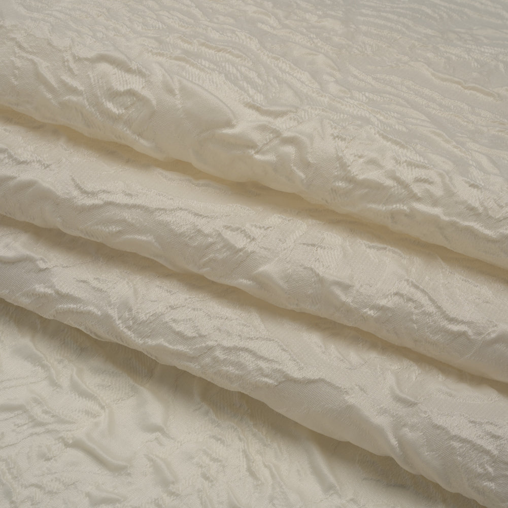 Polyester Brocade - Monochrome Ivory Roses and Leaves Polyester Brocade - Monochrome Ivory Roses and Leaves