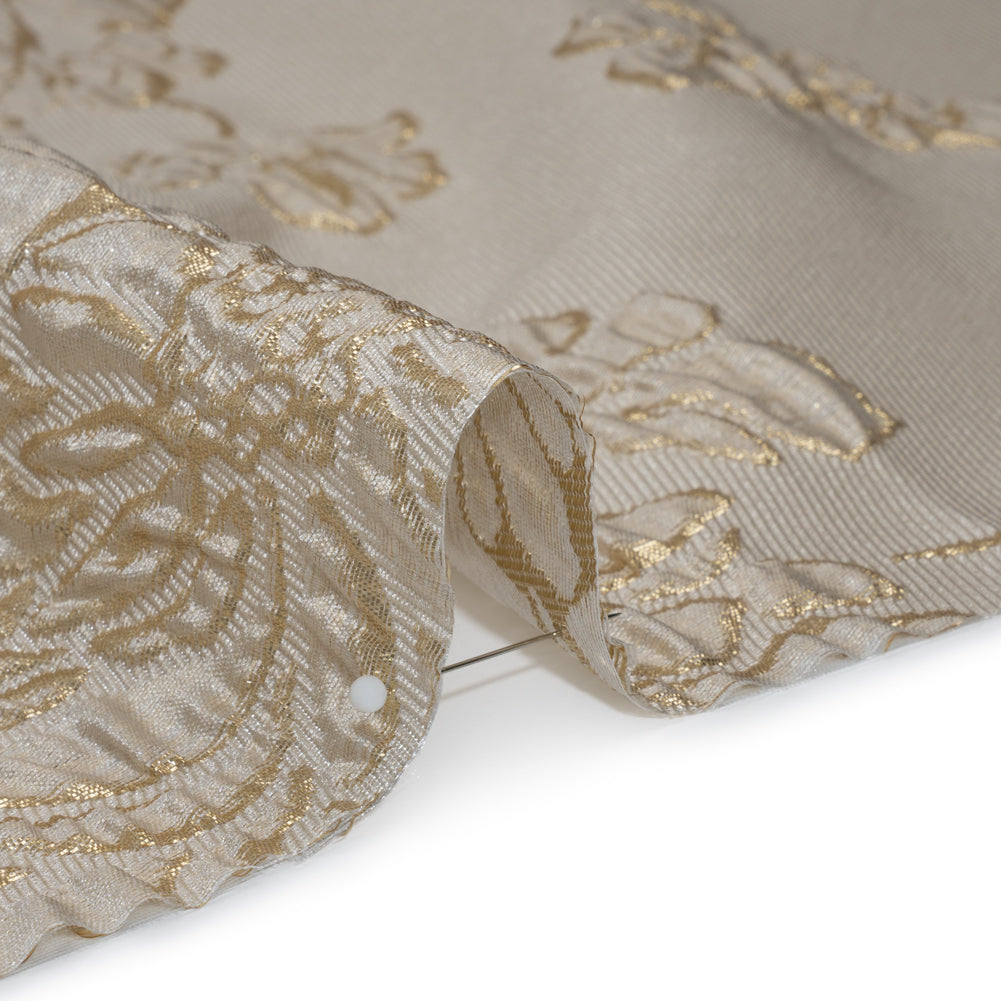 Metallic Brocade - Beige and Gold Blossoming Stems Metallic Brocade - Beige and Gold Blossoming Stems