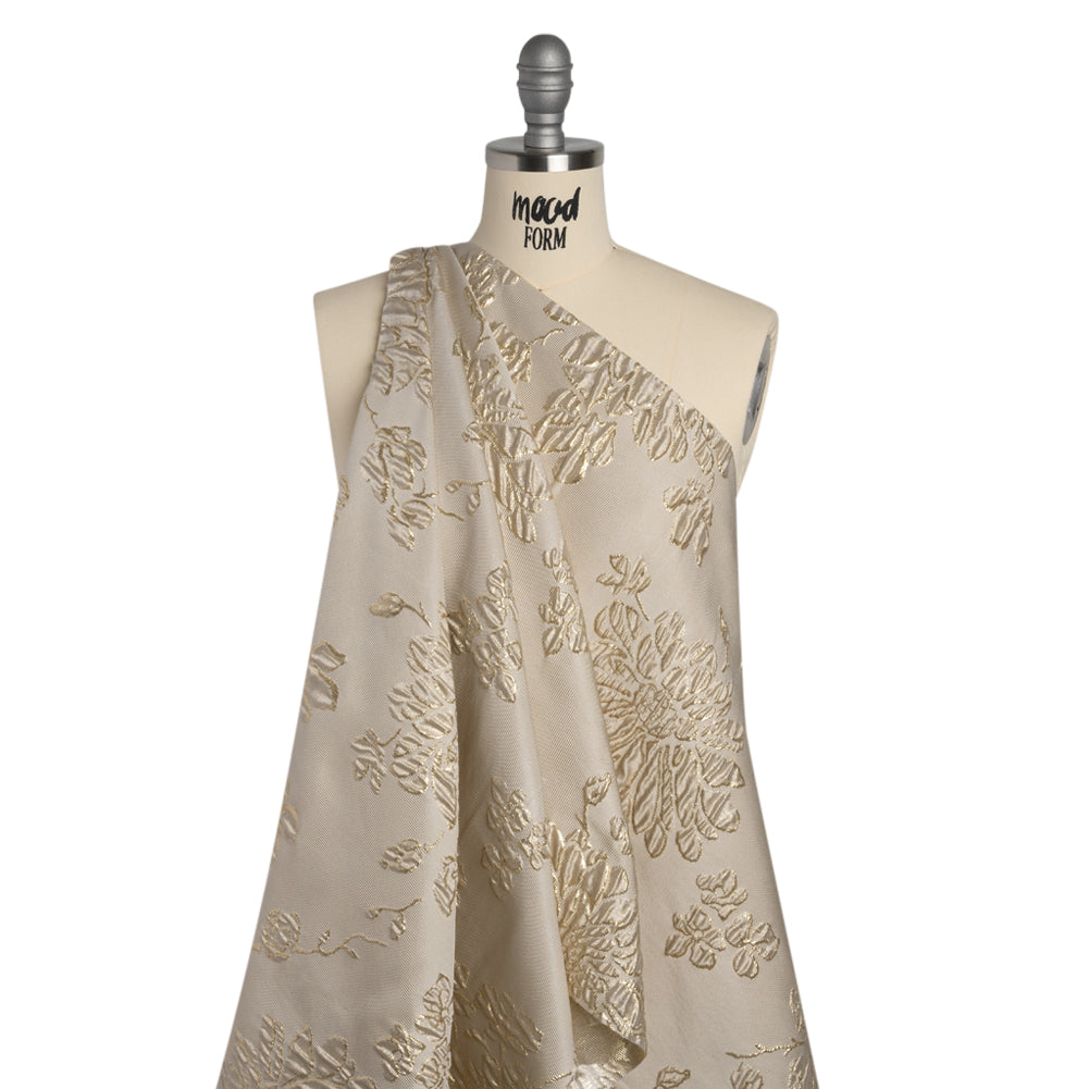 Metallic Brocade - Beige and Gold Blossoming Stems Metallic Brocade - Beige and Gold Blossoming Stems