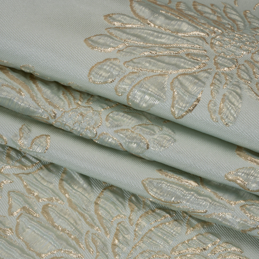 Metallic Brocade - Pale Mint and Gold Blossoming Stems Metallic Brocade - Pale Mint and Gold Blossoming Stems