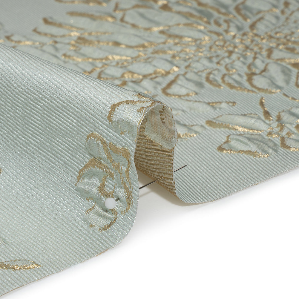 Metallic Brocade - Pale Mint and Gold Blossoming Stems Metallic Brocade - Pale Mint and Gold Blossoming Stems