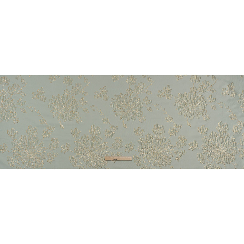 Metallic Brocade - Pale Mint and Gold Blossoming Stems Metallic Brocade - Pale Mint and Gold Blossoming Stems