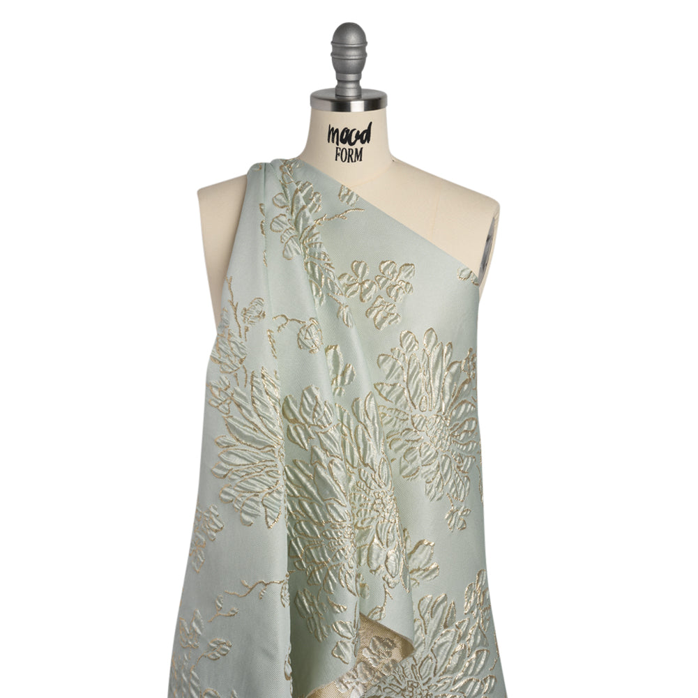 Metallic Brocade - Pale Mint and Gold Blossoming Stems Metallic Brocade - Pale Mint and Gold Blossoming Stems