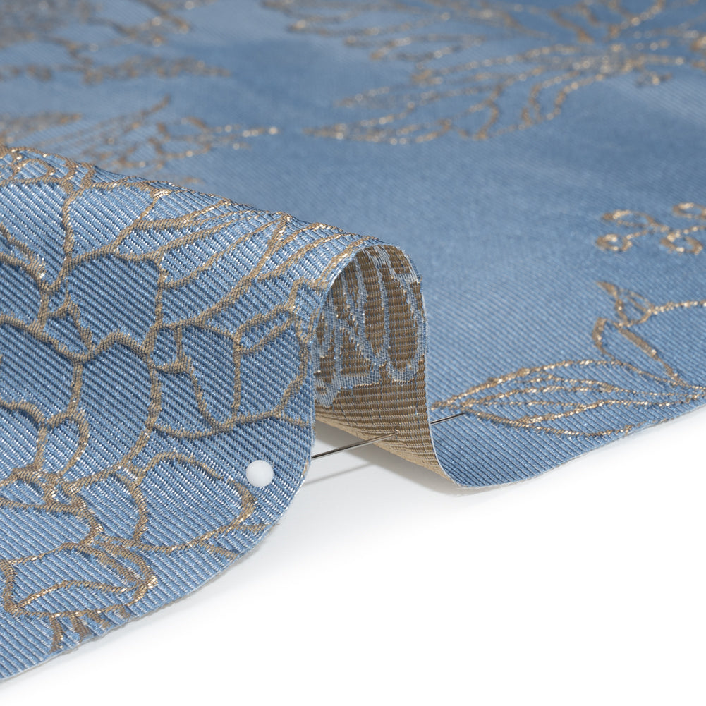 Metallic Brocade - Country Blue and Gold Illustrated Garden Metallic Brocade - Country Blue and Gold Illustrated Garden
