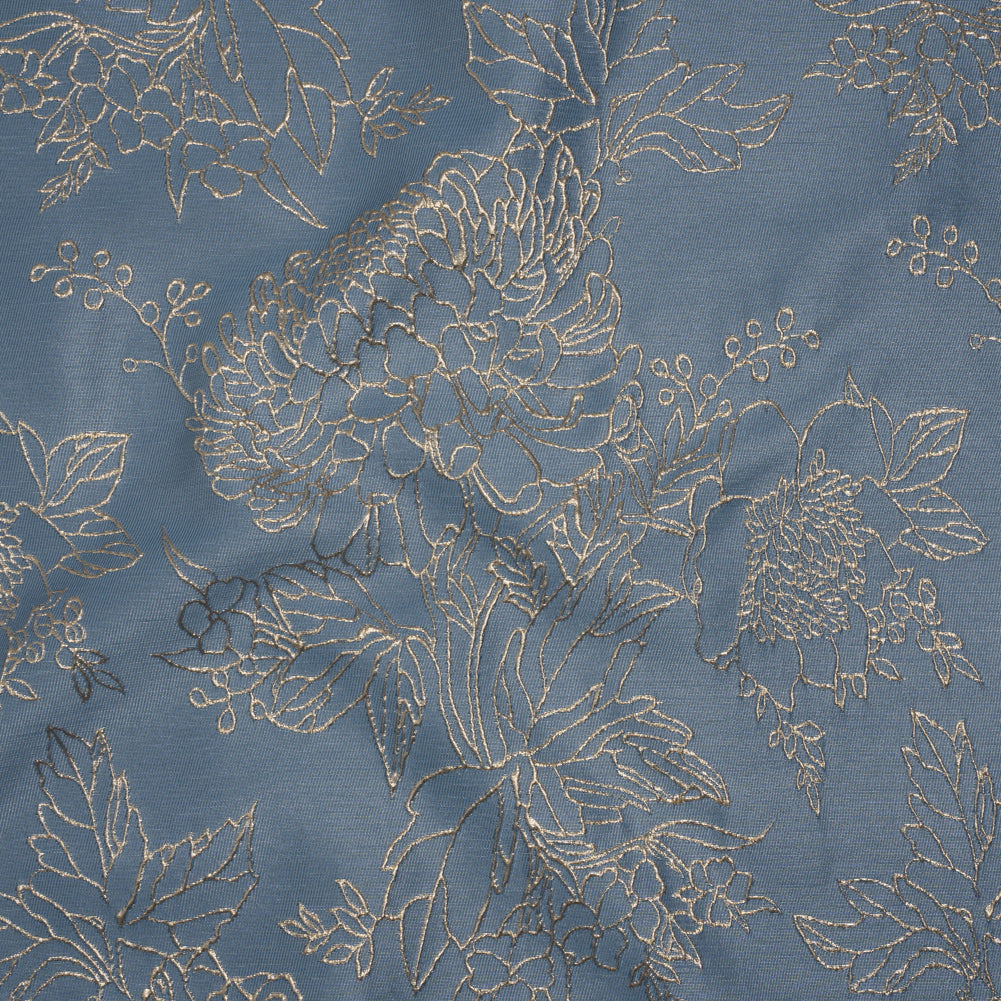Metallic Brocade - Country Blue and Gold Illustrated Garden Metallic Brocade - Country Blue and Gold Illustrated Garden