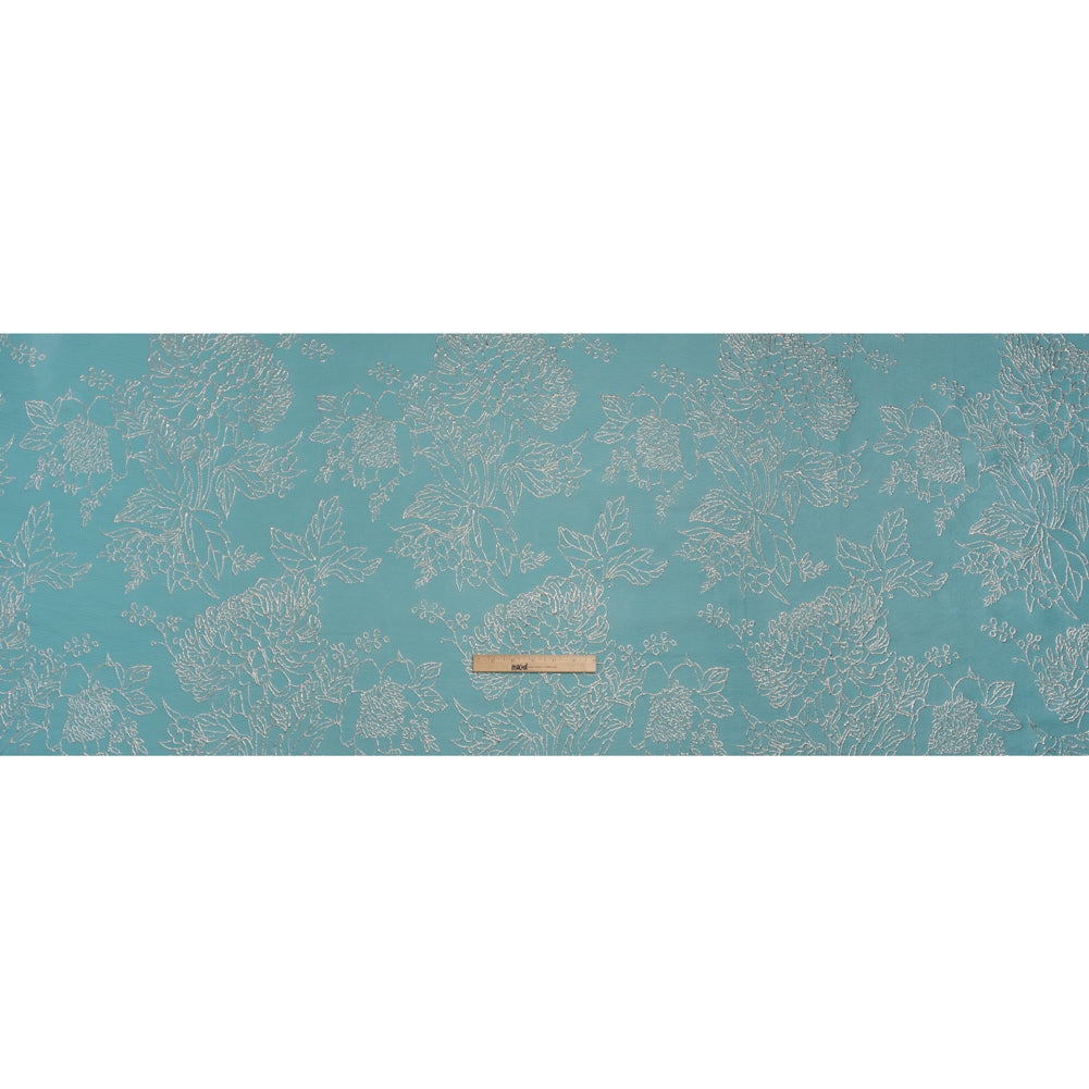 Metallic Brocade - Light Turquoise and Gold Illustrated Garden - Full Metallic Brocade - Light Turquoise and Gold Illustrated Garden - Full