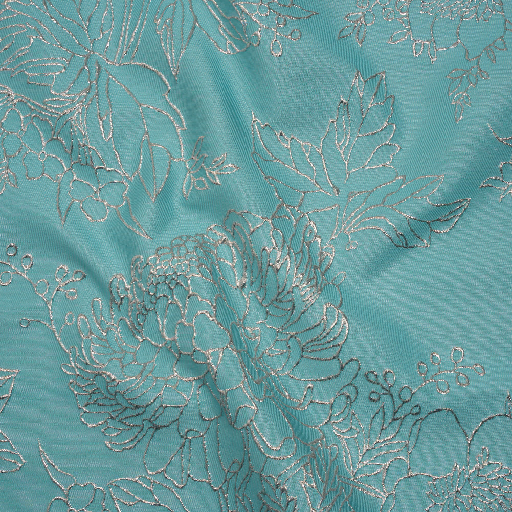 Metallic Brocade - Light Turquoise and Gold Illustrated Garden Metallic Brocade - Light Turquoise and Gold Illustrated Garden