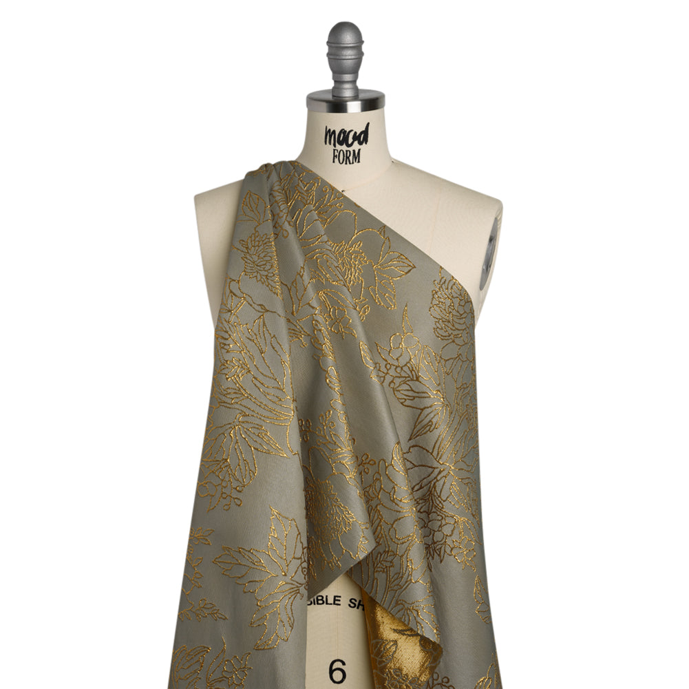 Metallic Brocade - Gray and Gold Illustrated Garden Metallic Brocade - Gray and Gold Illustrated Garden