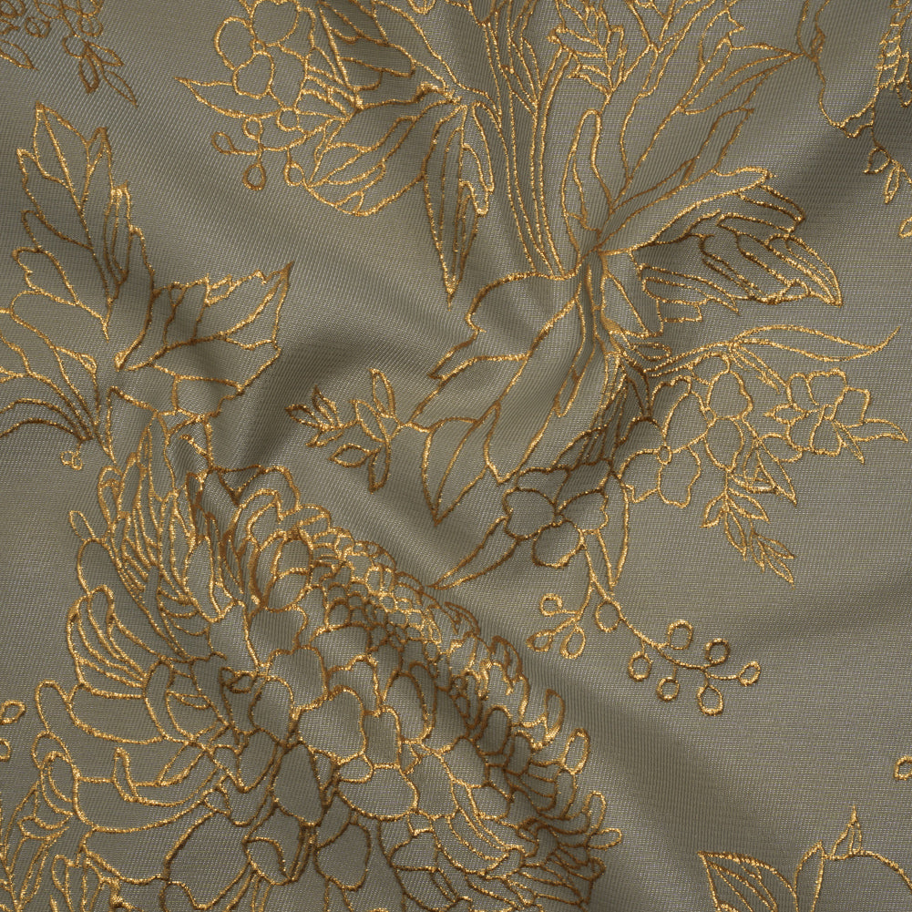 Metallic Brocade - Gray and Gold Illustrated Garden Metallic Brocade - Gray and Gold Illustrated Garden