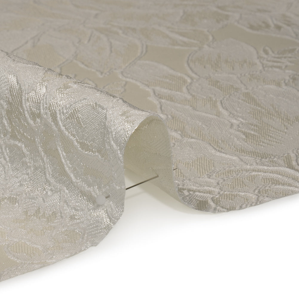 Polyester Brocade - White and Ivory Cabbage Roses - Detail Polyester Brocade - White and Ivory Cabbage Roses - Detail