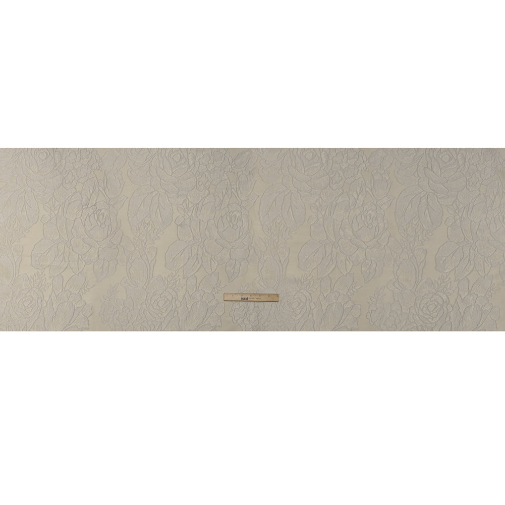 Polyester Brocade - White and Ivory Cabbage Roses - Full Polyester Brocade - White and Ivory Cabbage Roses - Full