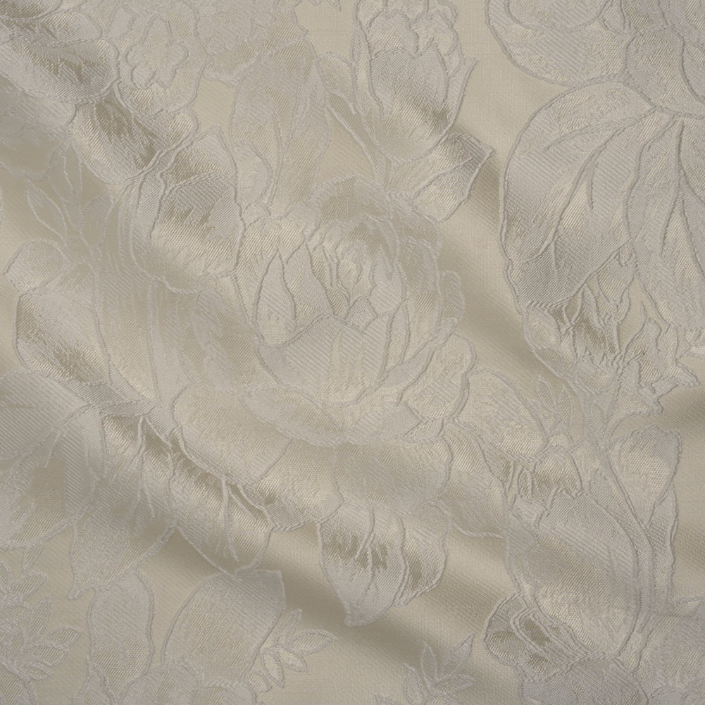 Polyester Brocade - White and Ivory Cabbage Roses Polyester Brocade - White and Ivory Cabbage Roses
