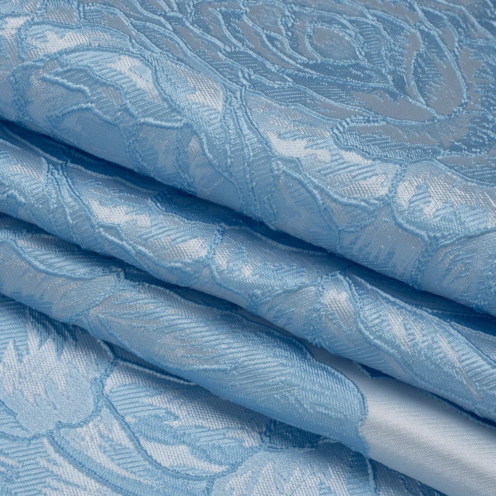 Polyester Brocade - Sky Blue Cabbage Roses Polyester Brocade - Sky Blue Cabbage Roses